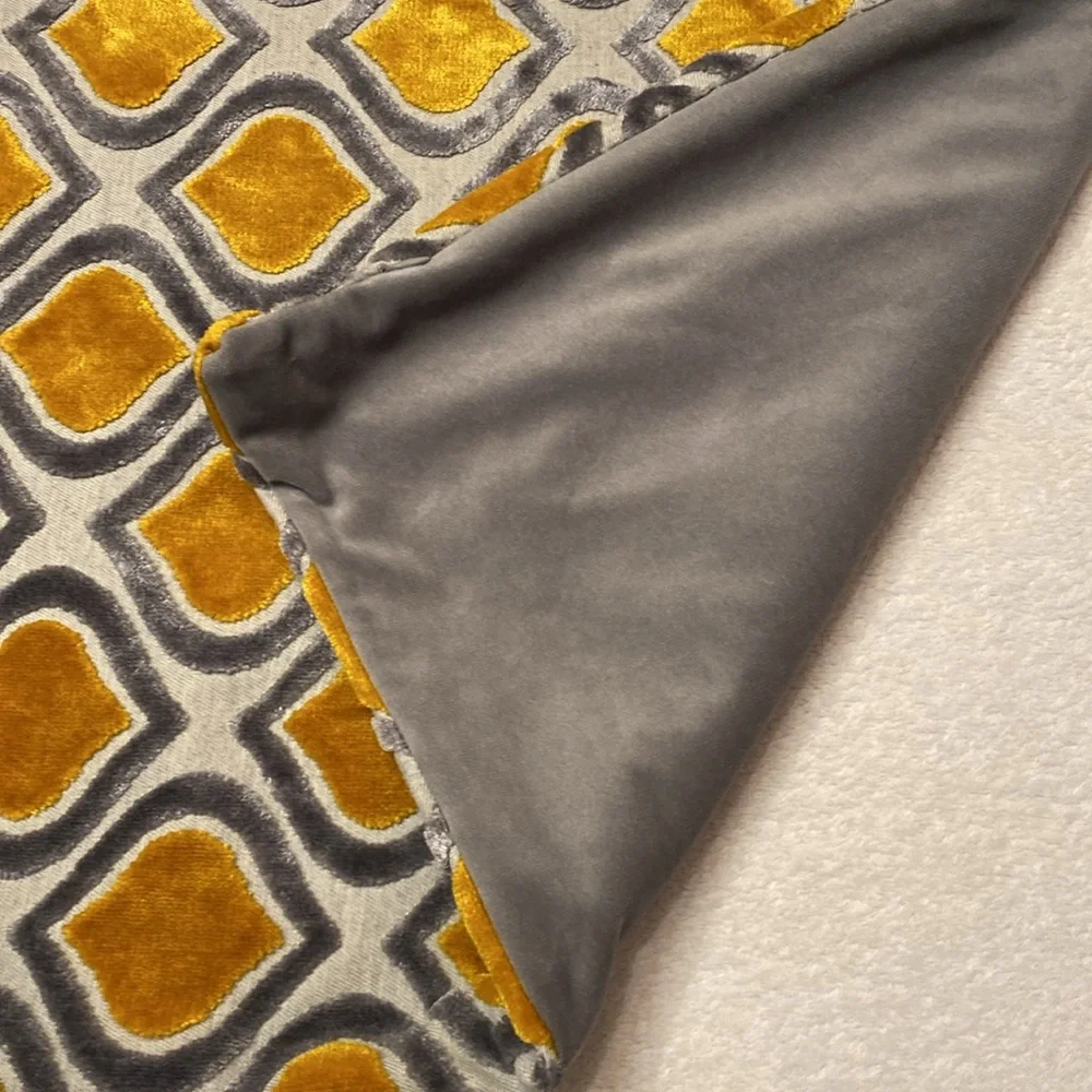 Gray golden yellow geometric velvet pillow cover EUC 22x22